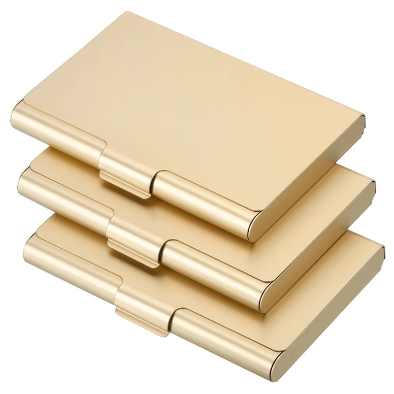 3Pcs Business Card Holder Aluminum Metal Professional Pocket Card Case Gold