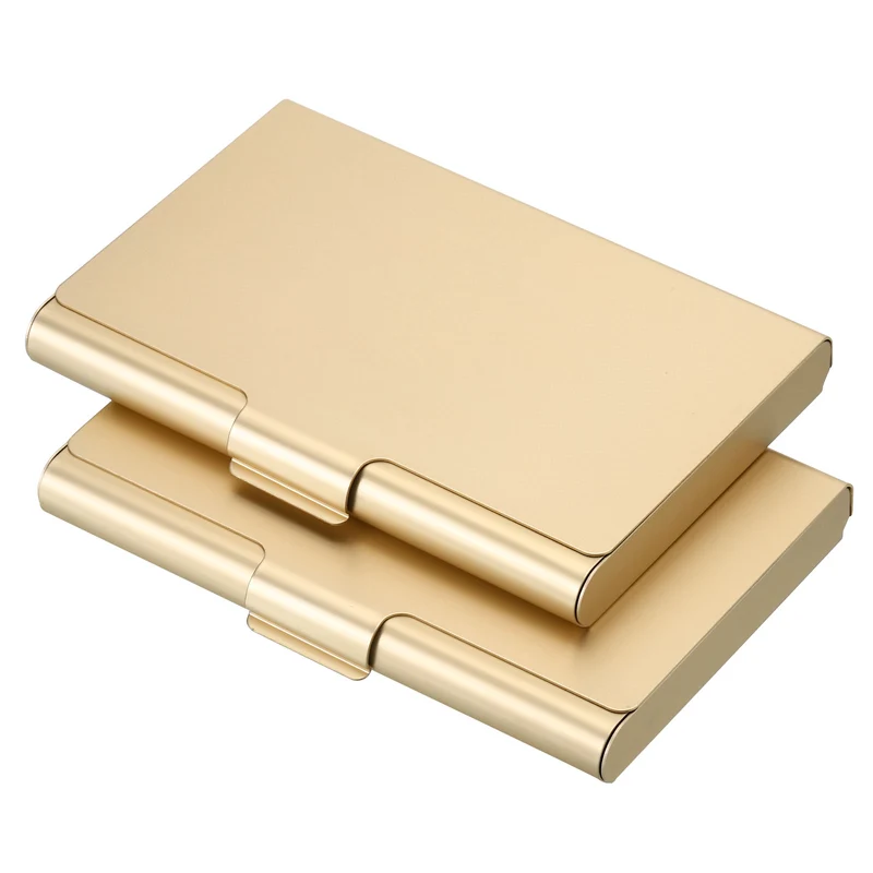 2Pcs Business Card Holder Aluminum Metal Professional Pocket Card Case Gold