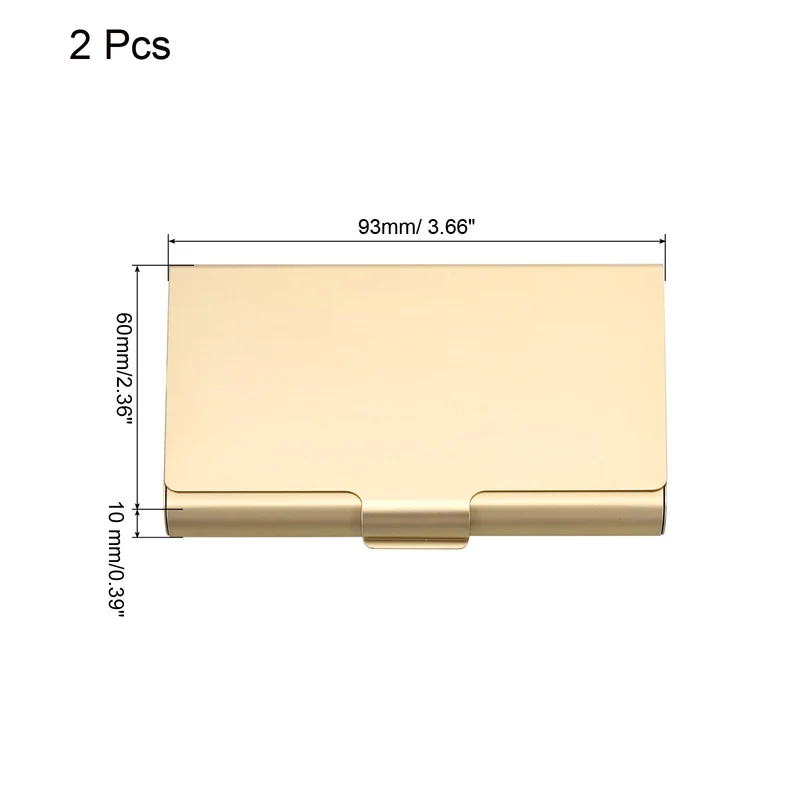 2Pcs Business Card Holder Aluminum Metal Professional Pocket Card Case Gold