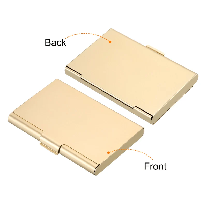2Pcs Business Card Holder Aluminum Metal Professional Pocket Card Case Gold