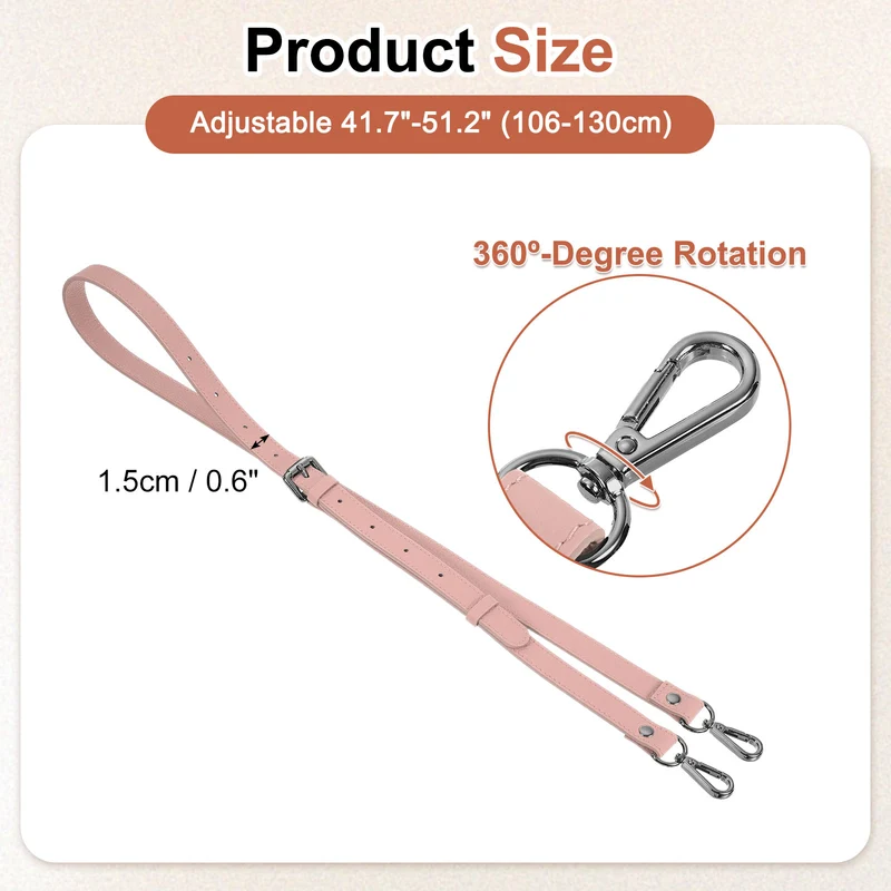 0.6" Genuine Leather Purse Strap for Bag (Pink, Black Buckle)