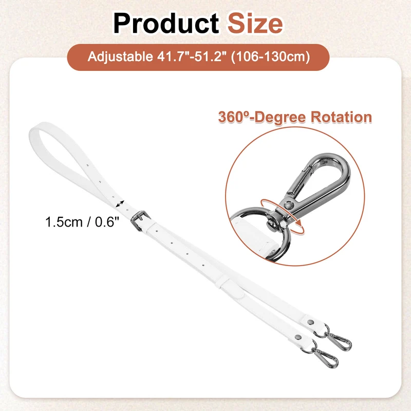 0.6" Genuine Leather Purse Strap for Bag (White, Black Buckle)