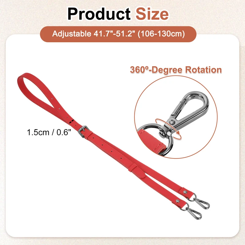 0.6" Genuine Leather Purse Strap for Bag (Red, Black Buckle)