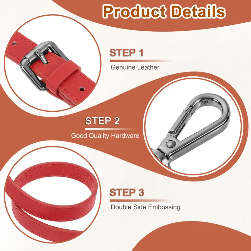 0.6" Genuine Leather Purse Strap for Bag (Red, Black Buckle)