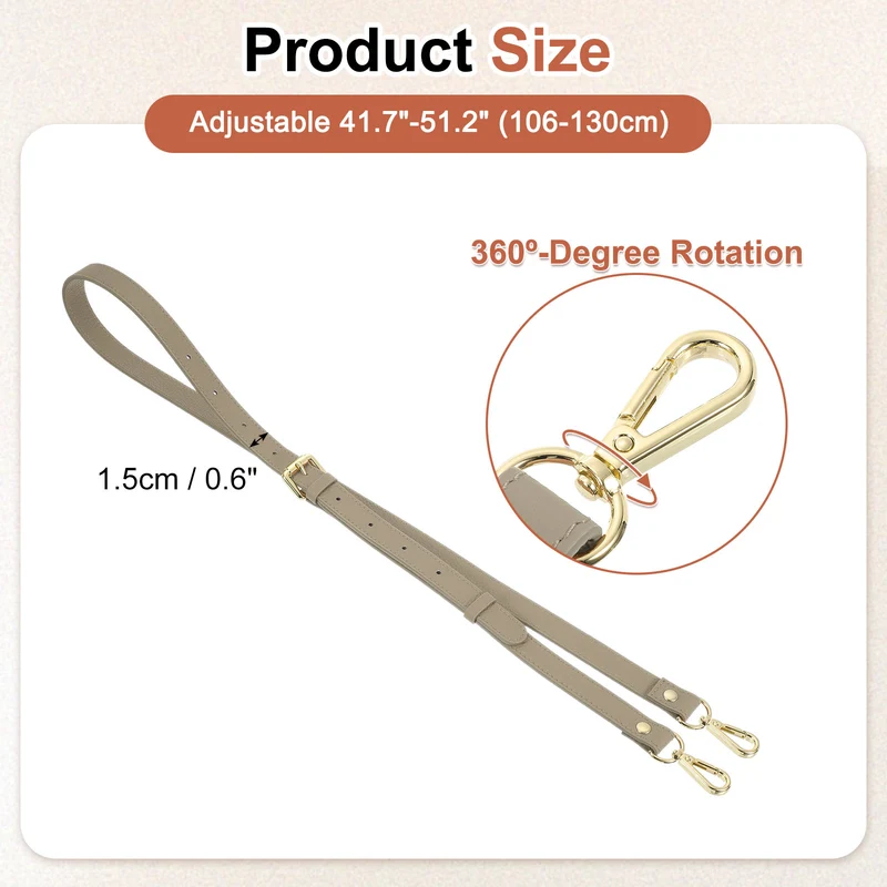 0.6" Genuine Leather Purse Strap for Bag (Apricot, Gold Buckle)