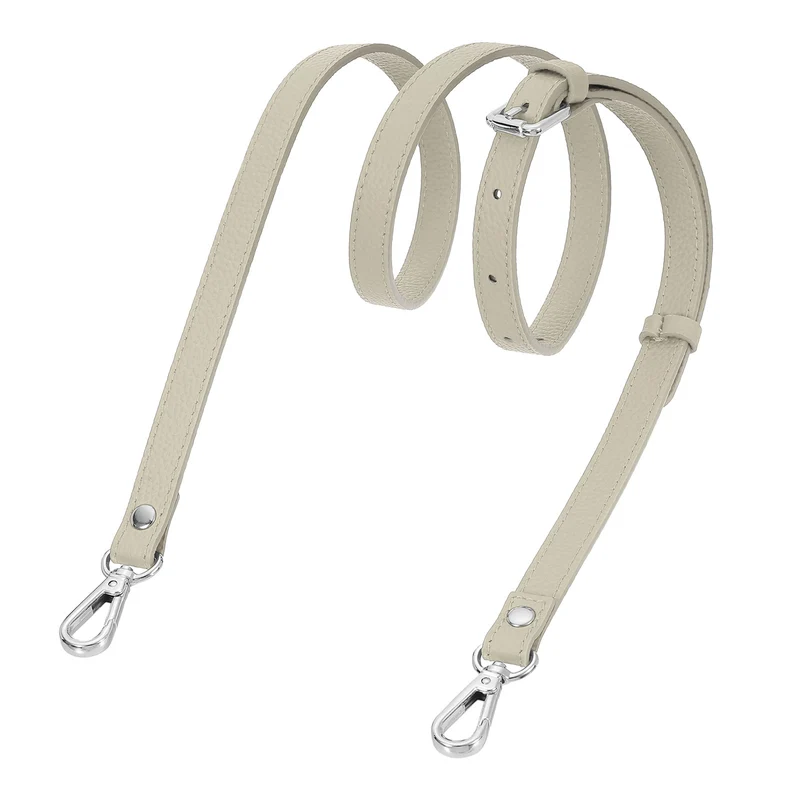 0.6" Genuine Leather Purse Strap for Bag (Grey, Silver Buckle)