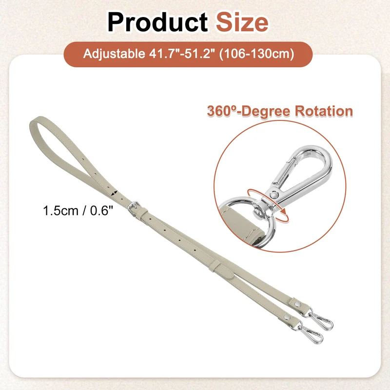 0.6" Genuine Leather Purse Strap for Bag (Grey, Silver Buckle)