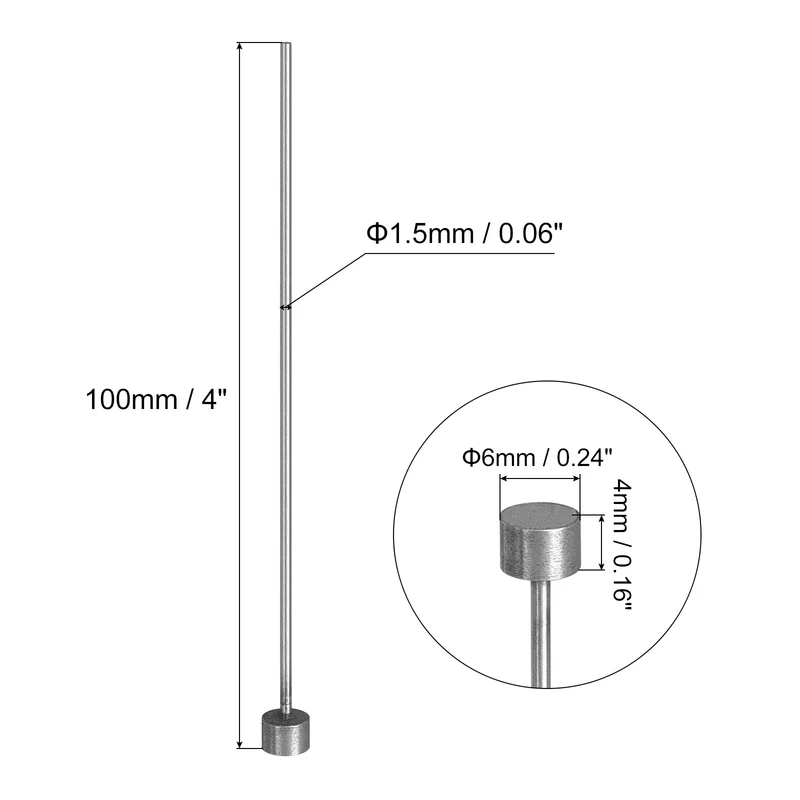 2Pcs Straight Ejector Pins 1.5mm Dia. 65Mn Steel Round Tip Punch 100mm