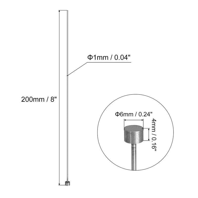 10Pcs Straight Ejector Pins, 1mm (3/64") Dia. 65Mn Steel Round Tip Punch 200mm (8") Long for Mechanical Maintenance