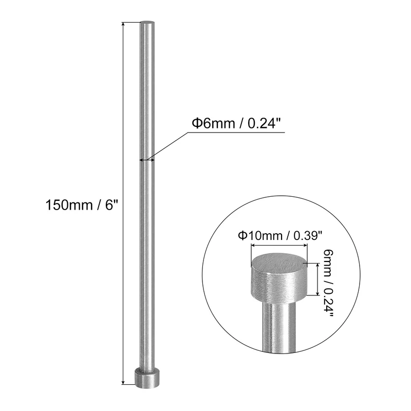 10Pcs Straight Ejector Pins, 6mm (0.24") Dia. SKD61 Round Tip Punch 150mm (6") Long for Mechanical Maintenance