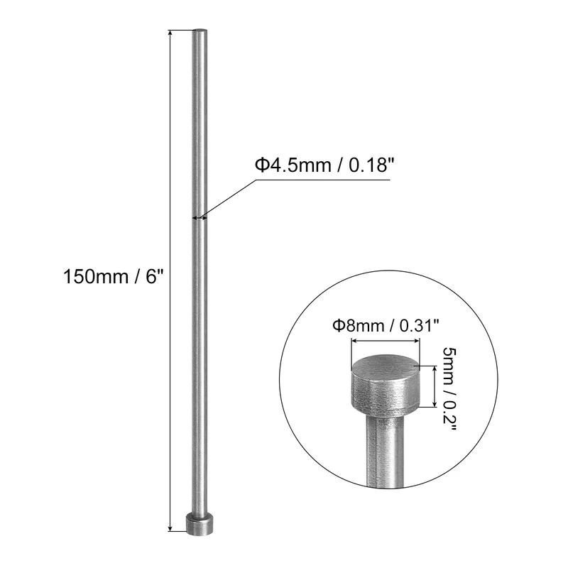 10Pcs Straight Ejector Pins, 4.5mm (0.18") Dia. SKD61 Round Tip Punch 150mm (6") Long for Mechanical Maintenance