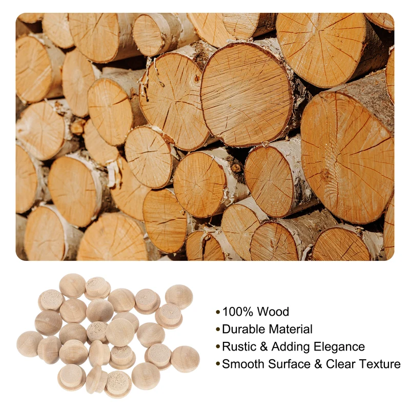 120Pcs Wood Button Plugs, 10mm / 0.39" Hardwood Screw Hole Plug for Furniture