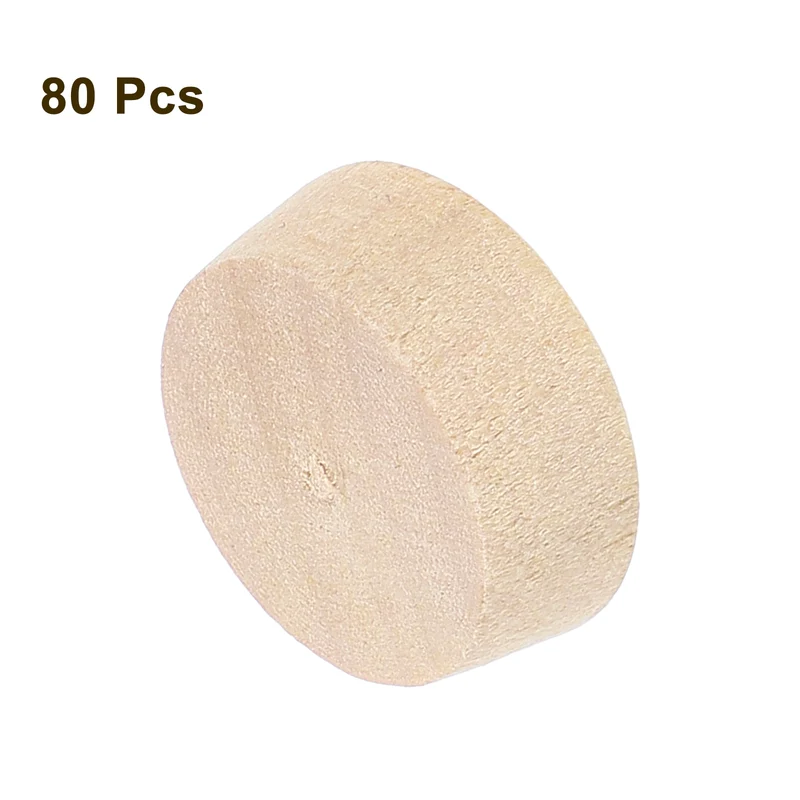80Pcs Wood Button Plugs, 18.5mm/0.73" Hardwood Screw Hole Plug for Woodworking