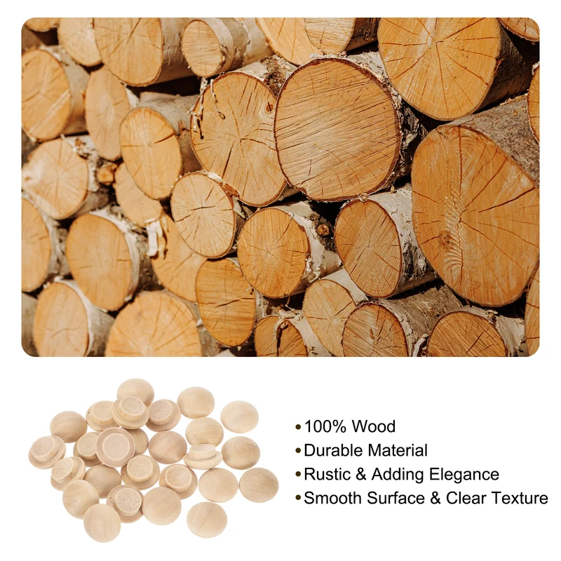 56Pcs Wood Button Plugs, 10mm/0.39" Hardwood Screws Hole Plug for Furniture
