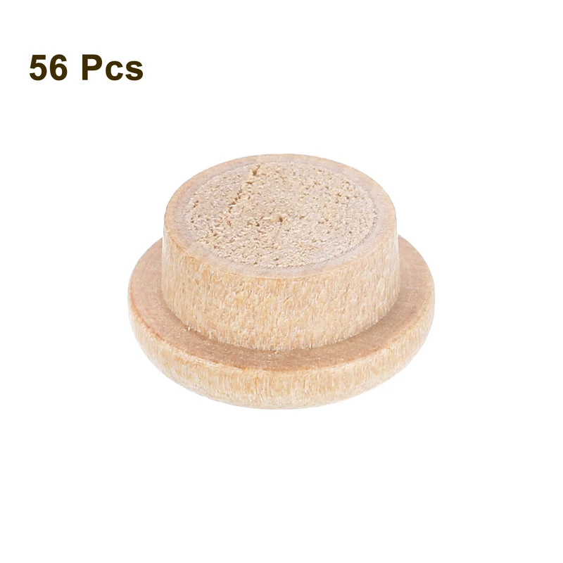 56Pcs Wood Button Plugs, 10mm/0.39" Hardwood Screw Hole Plug for Furniture