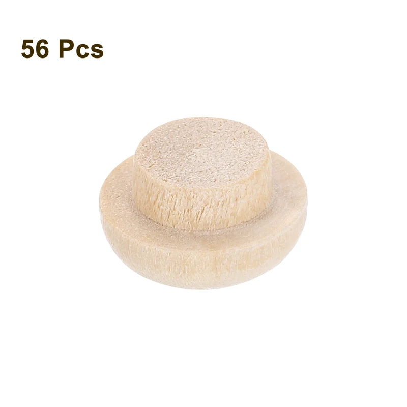 56Pcs Wood Button Plugs, 8mm/0.31" Hardwood Screw Hole Plug for Furniture