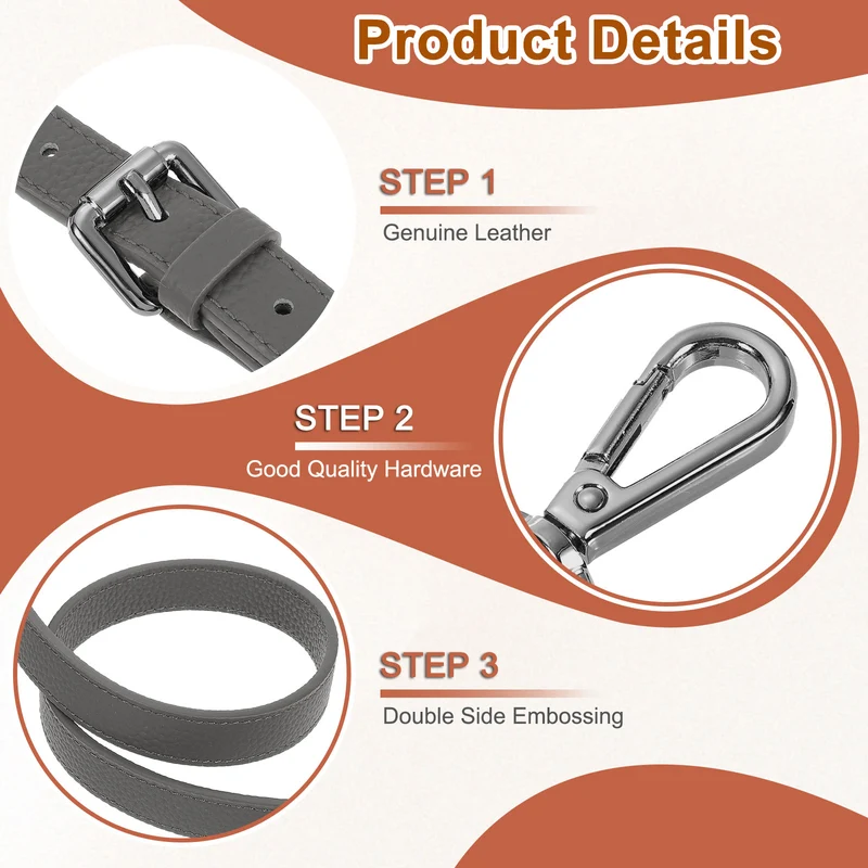 0.7" Genuine Leather Purse Strap for Bag (Dark Gray, Black Buckle)