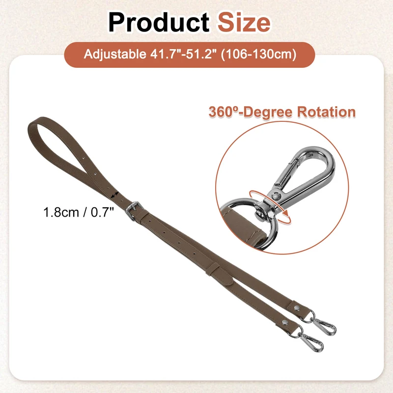 0.7" Genuine Leather Purse Strap for Bag (Khaki, Black Buckle)