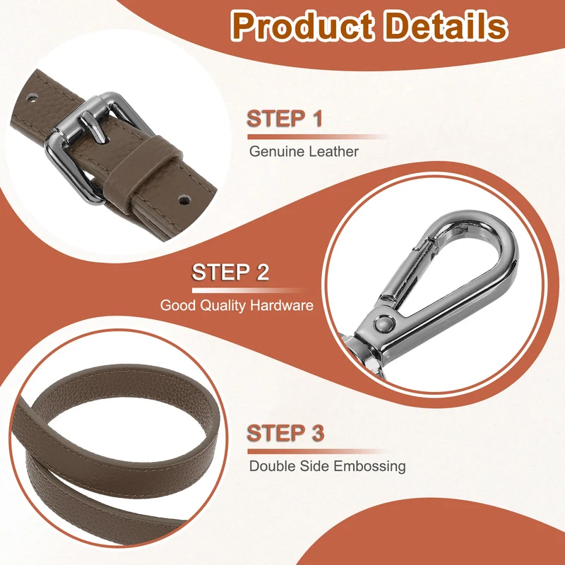 0.7" Genuine Leather Purse Strap for Bag (Khaki, Black Buckle)