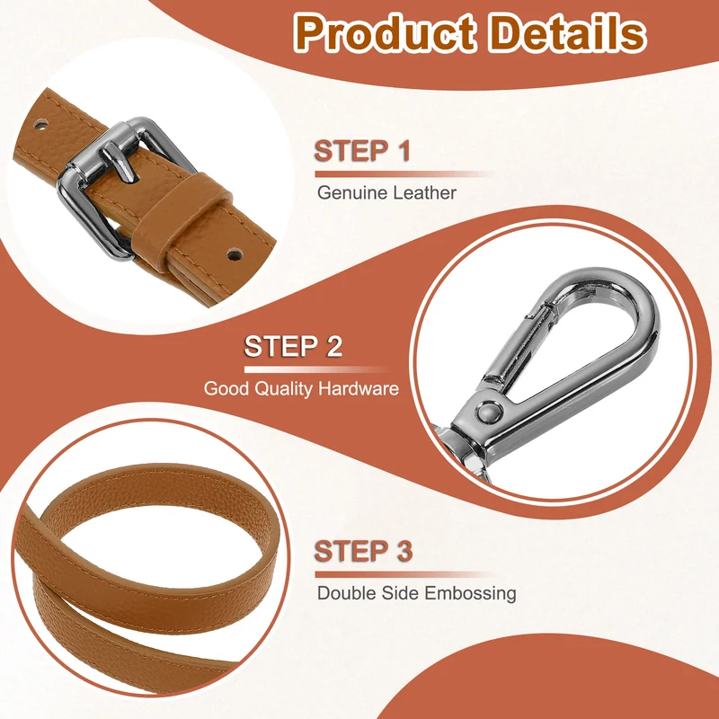 0.7" Genuine Leather Purse Strap for Bag (Light Brown, Black Buckle)