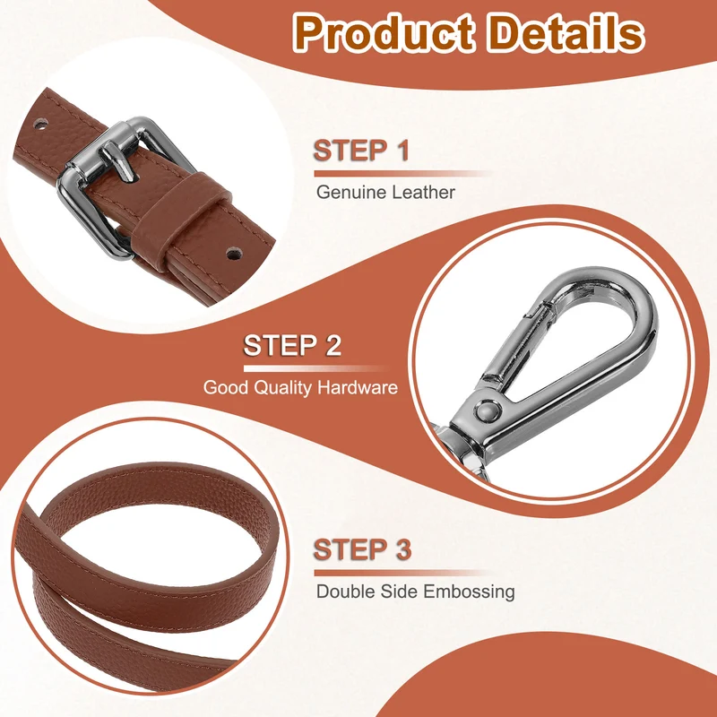 0.7" Genuine Leather Purse Strap for Bag (Caramel, Black Buckle)