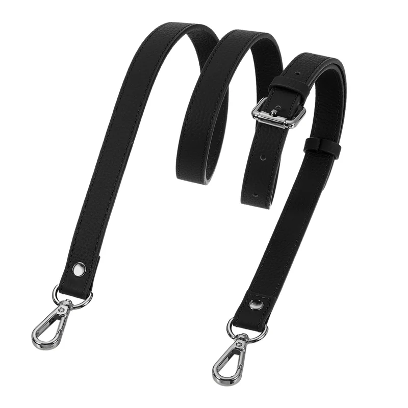 0.7" Genuine Leather Purse Strap for Bag (Black, Black Buckle)