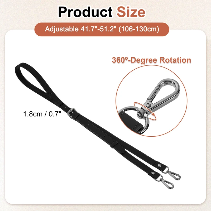 0.7" Genuine Leather Purse Strap for Bag (Black, Black Buckle)