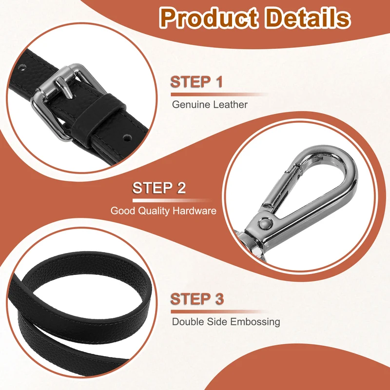 0.7" Genuine Leather Purse Strap for Bag (Black, Black Buckle)