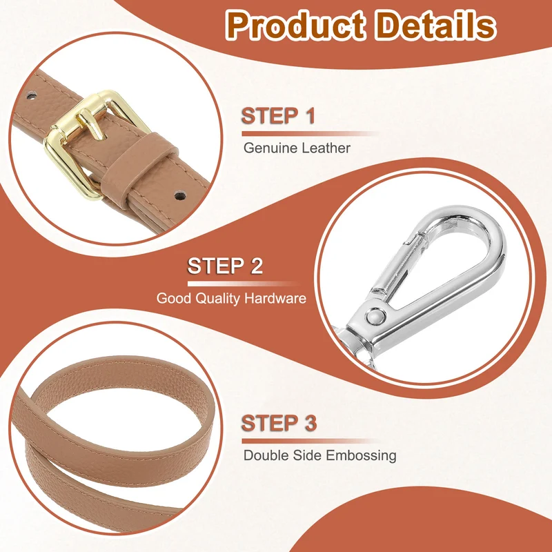 0.7" Genuine Leather Purse Strap for Bag (Cool Brown, Silver Buckle)