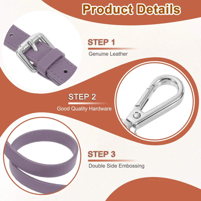 0.7" Genuine Leather Purse Strap for Bag (Taro Purple, Silver Buckle)