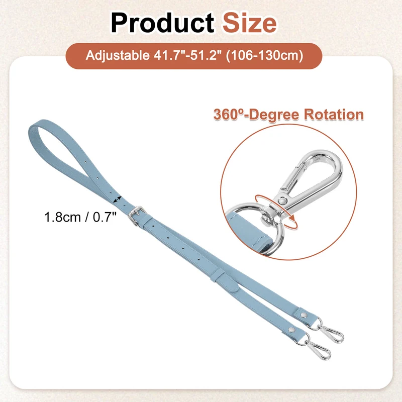 0.7" Genuine Leather Purse Strap for Bag (Sky Blue, Silver Buckle)