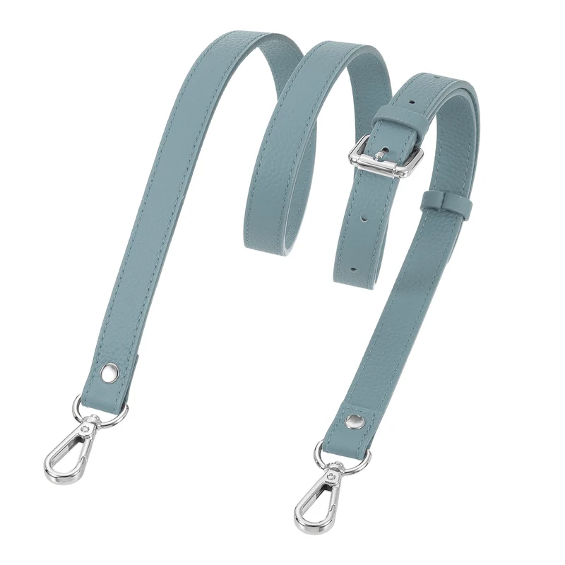 0.7" Genuine Leather Purse Strap for Bag (Linen Blue, Silver Buckle)