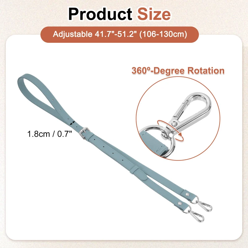 0.7" Genuine Leather Purse Strap for Bag (Linen Blue, Silver Buckle)