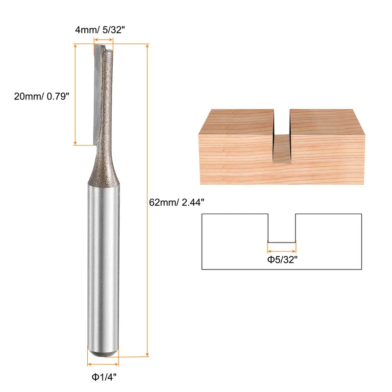 Straight Router Bit 1/4 Shank 5/32" Cutting Dia 2 Flutes 0.79" YG6 Carbide