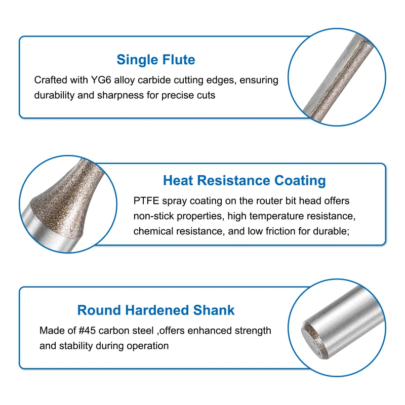 Straight Router Bit 1/4 Shank 5/32" Cutting Dia 2 Flutes 0.79" YG6 Carbide