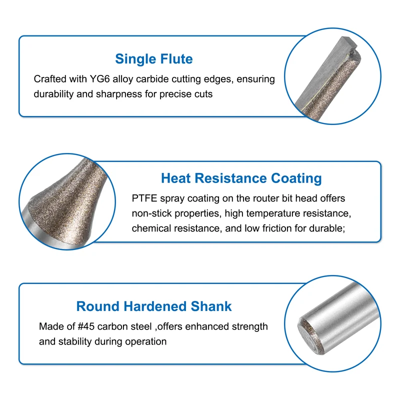 Straight Router Bit 1/4 Shank 1/8" Cutting Dia 2 Flutes 0.51" YG6 Carbide Cutter