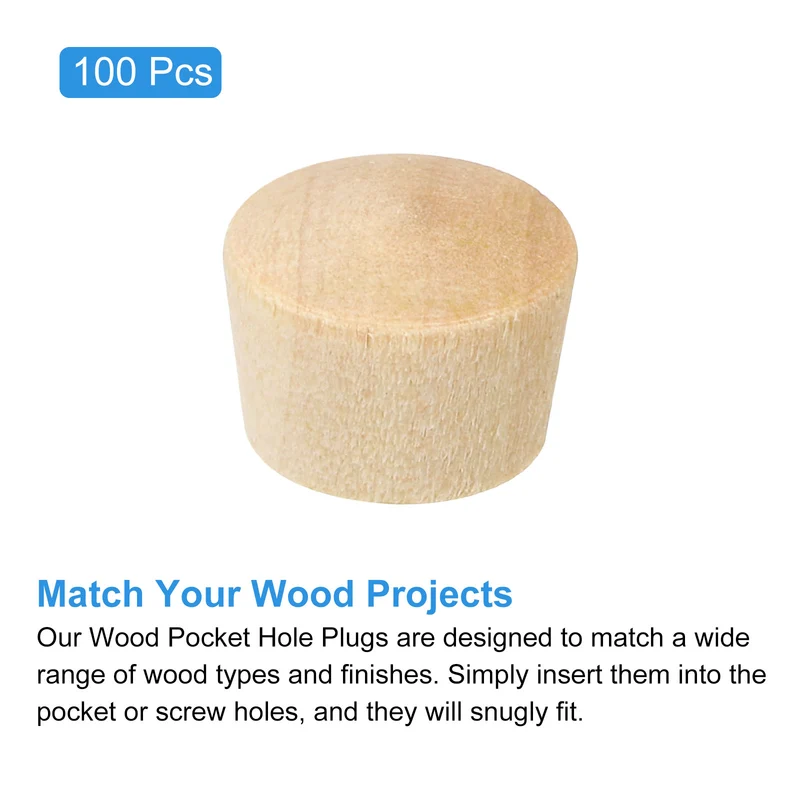 Pocket Hole Plugs, 100Pcs 1/2 Inch Round Head Wood Plugs Wooden Button Plugs Wood Screw Covers Furniture Screw Hole Plugs Wood Plugs for Screw Holes