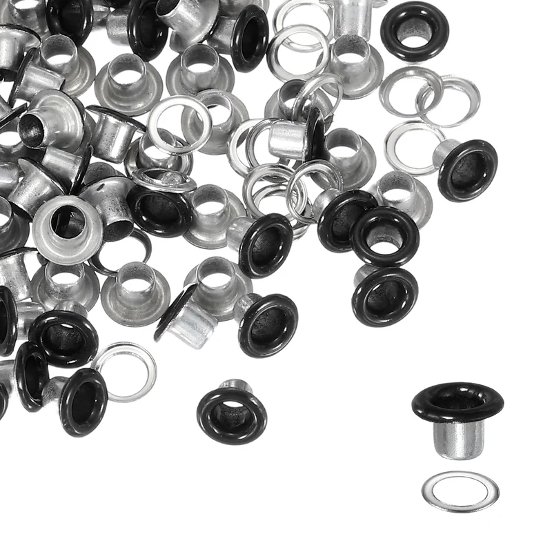 Grommets Kit, Metal Eyelets with Washers 3mm 1/8" & 250 Set & Bright Black
