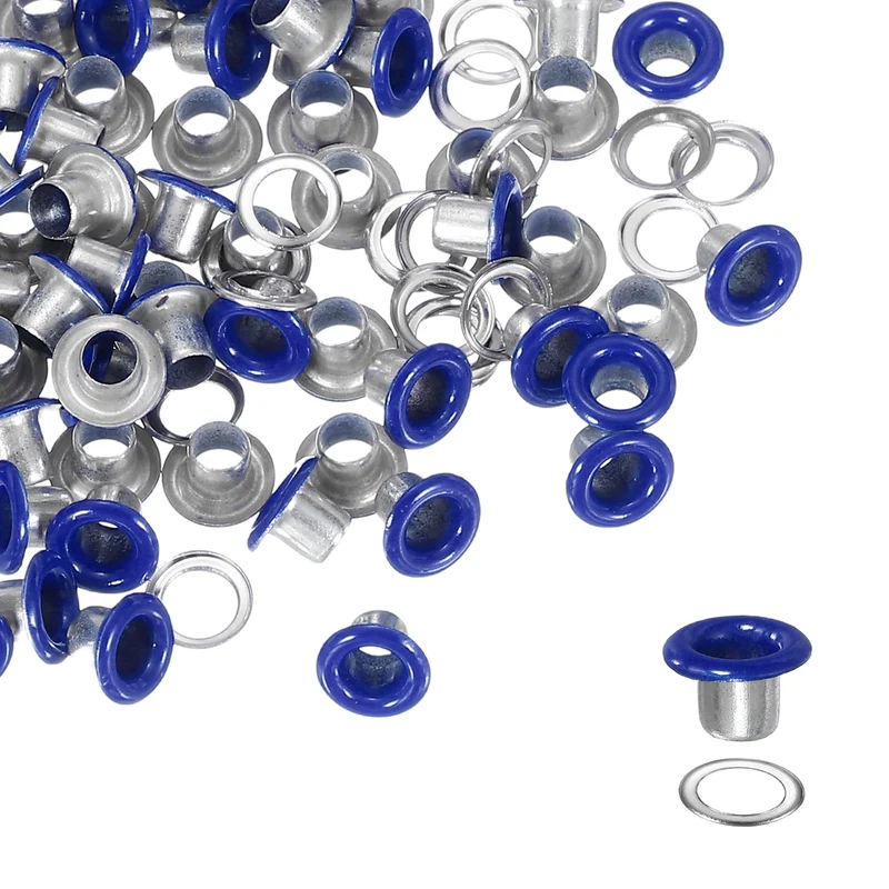 Grommets Kit, Metal Eyelets with Washers 3mm 1/8" & 250 Set & Dark Blue