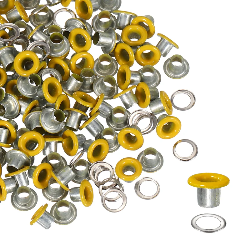 Grommets Kit, Metal Eyelets with Washers 3mm 1/8" & 250 Set & Yellow