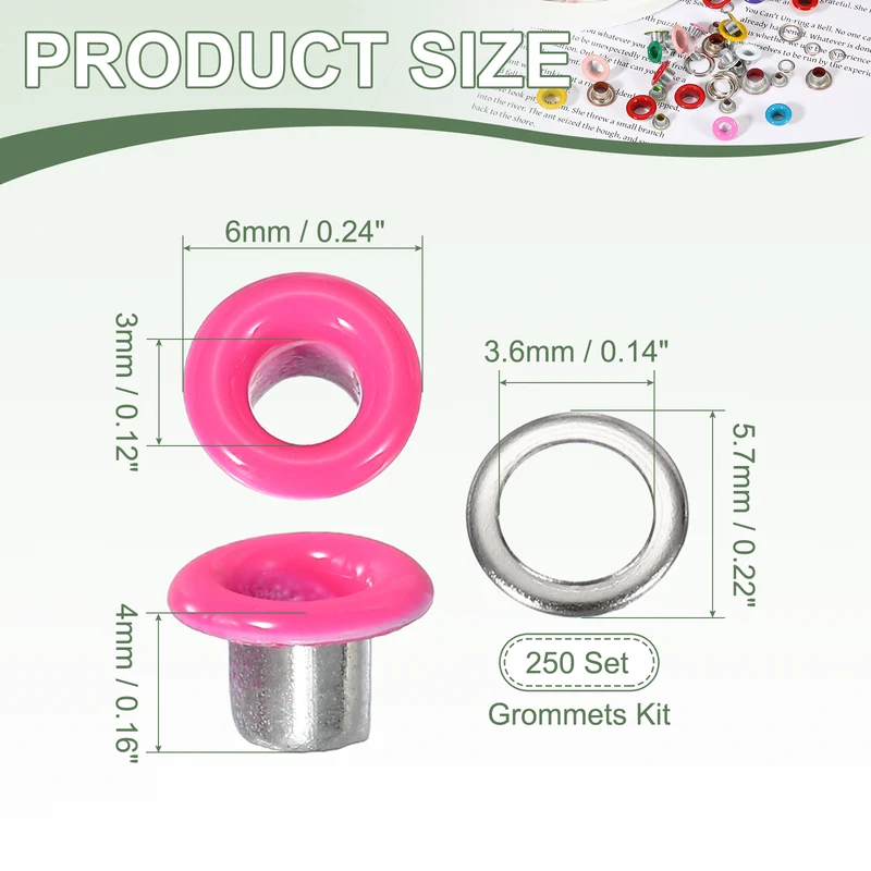 Grommets Kit, Metal Eyelets with Washers 3mm 1/8" & 250 Set & Burgundy Purple
