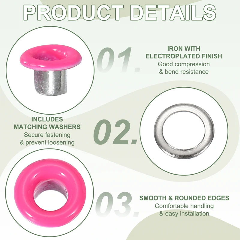 Grommets Kit, Metal Eyelets with Washers 3mm 1/8" & 250 Set & Burgundy Purple