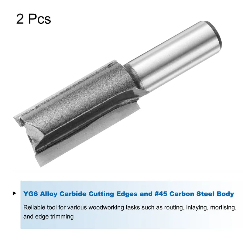 2pcs Straight Router Bit 1/2 Shank 3/4" Cutting Dia 2 Flutes 1.57" YG6 Carbide