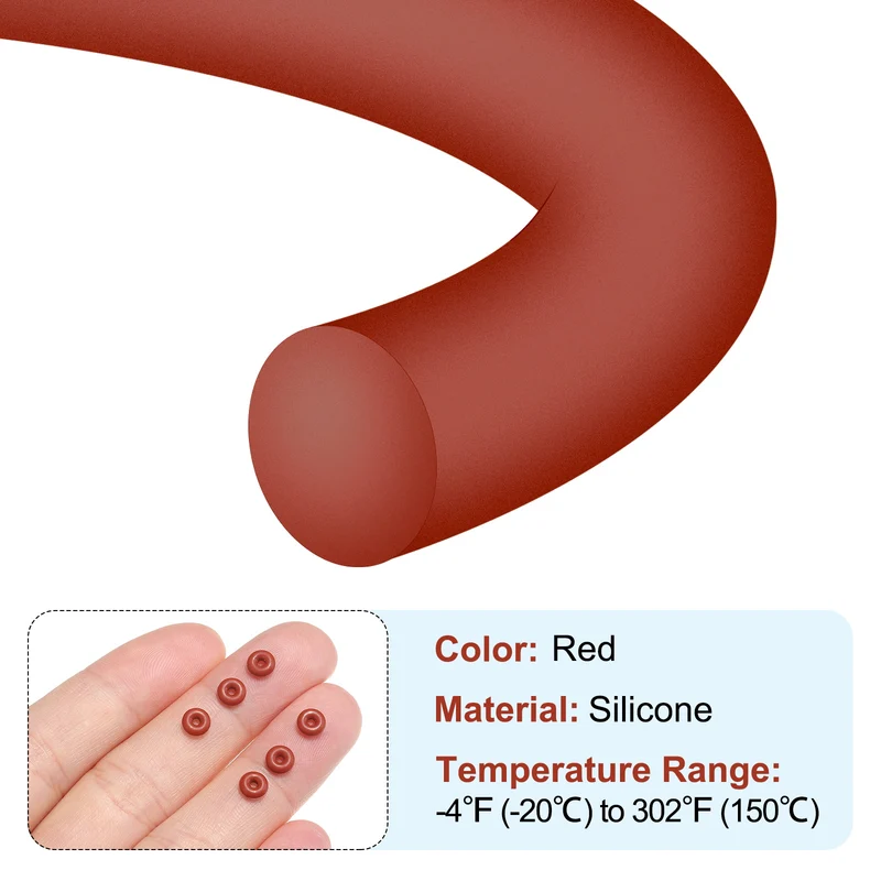 50Pcs Silicone O-Ring 5mm OD 1mm ID 2mm Width VMQ Sealing Gasket, Red