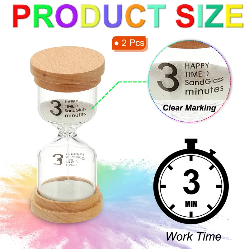 3 Minute Sand Timer, 2 Pcs High Borosilicate Glass Wooden Sand Watch, White