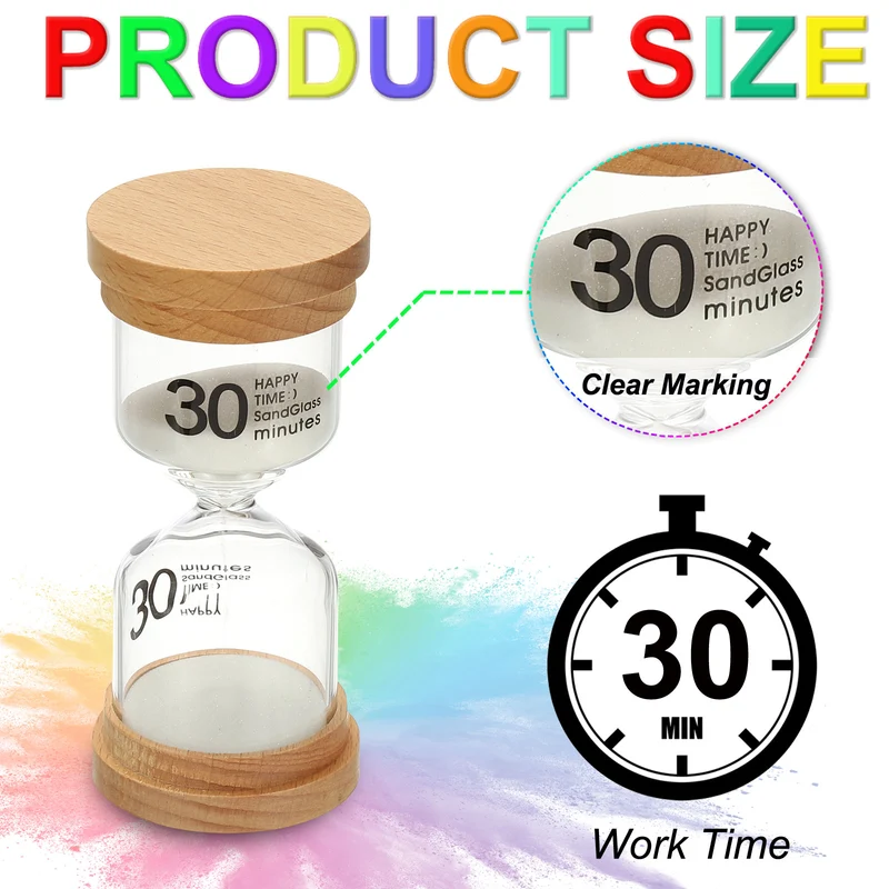 30 Minute Sand Timer, High Borosilicate Glass Wooden Sand Watch, White