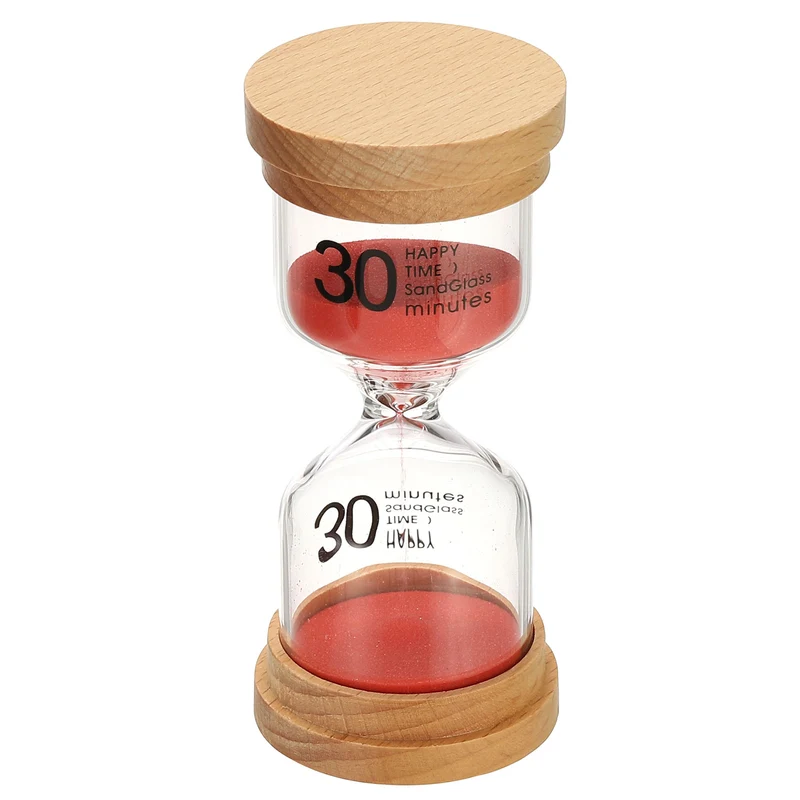 30 Minute Sand Timer, High Borosilicate Glass Wooden Sand Watch, Red