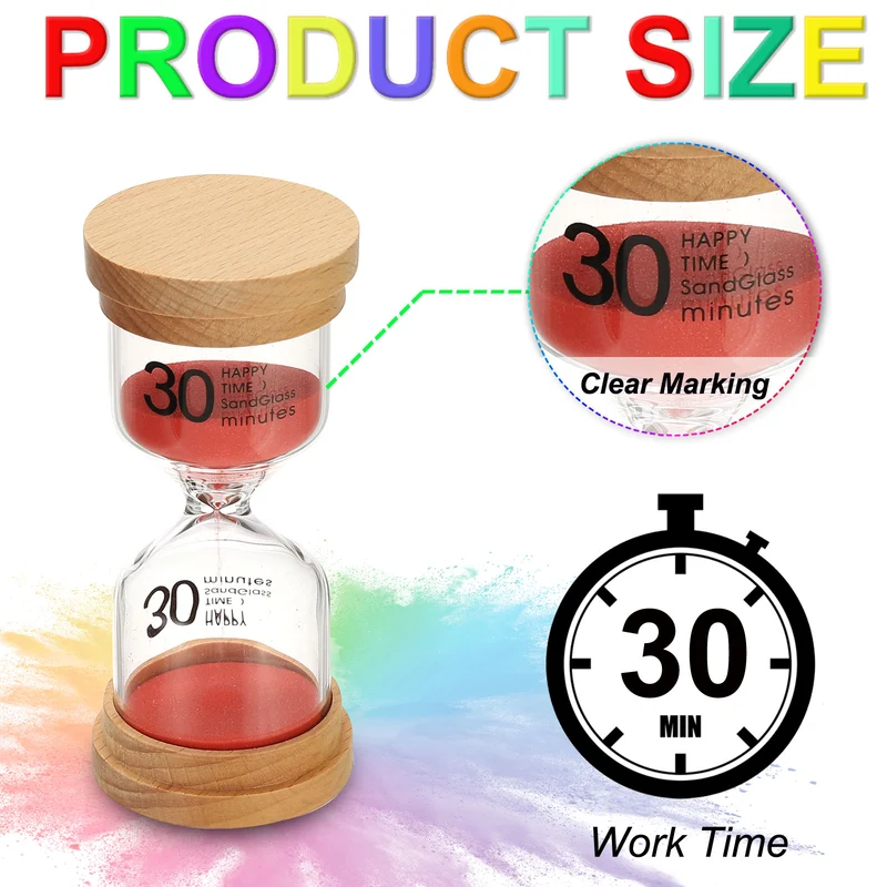 30 Minute Sand Timer, High Borosilicate Glass Wooden Sand Watch, Red