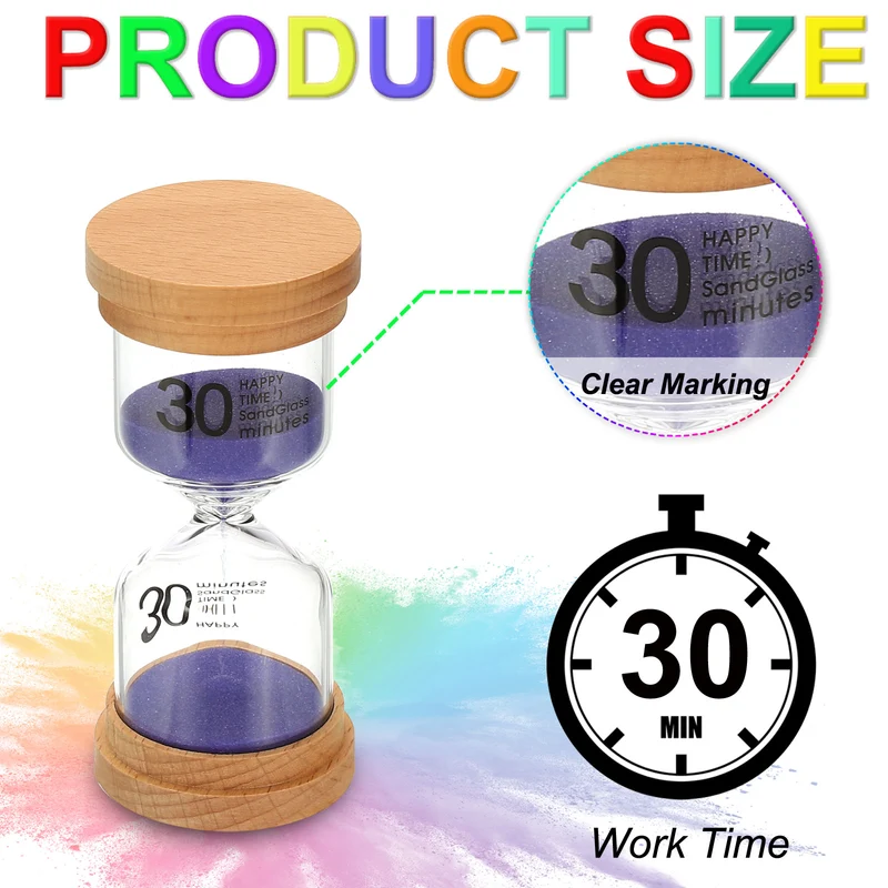 30 Minute Sand Timer, High Borosilicate Glass Wooden Sand Watch, Purple