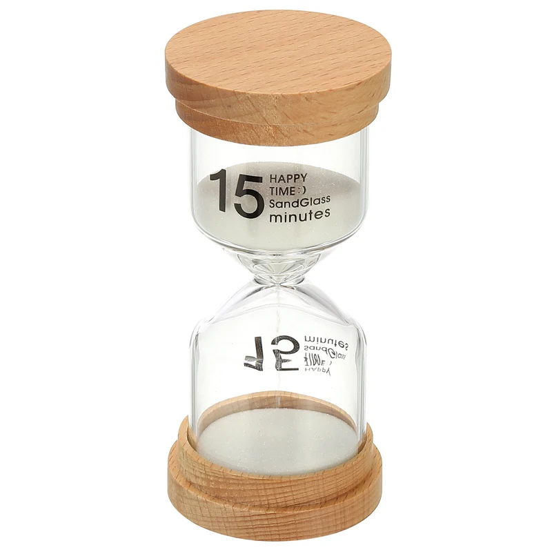 15 Minute Sand Timer, High Borosilicate Glass Wooden Sand Watch, White